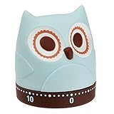 TFA Dostmann 38.1039 EULE Küchen-Timer, mechanisch, Eieruhr lustig, Retro, Gummierter Kunststoff, L 61 x B 61 x H 71 mm, Hellblau-braun