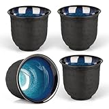 Japanische Teetasse Keramik, 4er Set Tee Tassen, Chinesische Teetassen, Asiatische Teetassen, Buddhistische Herz Sutra Muster Keramik Tasse ohne Henkel (160ml*4)
