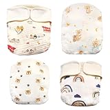 Stoffwindeln Baby Baumwolle, 4 Stück Waschbare Windeln mit Verschiedenen Cartoon-Mustern, L Spreizhose, Stoffwindeln überhose für Die Meisten babys und Kleinkinder (5-9kg)