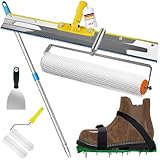 VKE Bodenbeschichtung Entlüftungsroller Set, Entlüftungswalze 11 mm, Nagelschuhe 30 mm, Edelstahl Stehrakel und Teleskopstange 162 cm (mit Farbrolle und Spachtel)