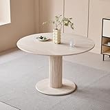 JZGORC Runder Esstisch mit Zylindrischen Tischbeinen, Marmoroptik, Moderner Minimalistischer Esstisch für Wohnzimmer oder Küche, 115 x 115 x 75 cm – Gelber Travertin