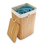 Relaxdays Wäschekorb Bambus, mit Deckel, rechteckig, XL, 83 L, faltbarer Wäschesammler, HBT 65,5 x 43,5 x 33,5 cm, natur
