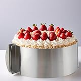 Elalove Verstellbarer Tortenring, 5 cm hoch, Backring mit Handgriff und Skala, Backrahmen rund, Backring aus Edelstahl für Torten, Kuchen, Schichtdesserts, Ø 16–30 cm, Silber
