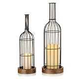 Staymoment Kerzenständer Schwarz Laterne Deko: 2er Set Tischdeko Vintage für Wohnzimmer Schrank Balkon, H 35/42 cm Windlicht Metall Flaschenlicht