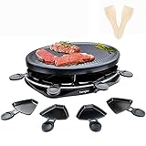Raclette 8 Personen - Raclette Grill mit 8 Raclette Pfännchen und 2 Holzspateln Antihaftbeschichtung Thermostat Barbecue Grill Elektrische Grillpfannen für Familie - 1300W