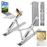 GOODS+GADGETS Mobiler Laptopständer Faltbarer Notebook-Ständer; Höhenverstellbare Schreibtisch Laptop Halterung Ergonomisch Arbeiten & ideale Belüftung für Home-Office, Büro & Unterwegs (Aluminium)