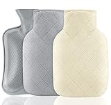 Anstore 2L Wärmflasche mit Bezug, Premium Naturkautschuk Bettflasche, Weicher Plüschbezug Abnehmbar und Waschbar, für Hot Therapy Handwärmer (1 Wärmflaschen & 2 Karierten Weichen Bezügen)