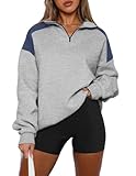 YUTILA Damen Sweatshirt Troyerkragen Langarm Oversized Pullover Sportlicher Relax Oberteile