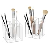 Lolalet 2 Stück Make Up Organizer Kosmetik Aufbewahrung Kosmetikbox Pinselhalter Schmink Aufbewahrung mit 4 Fächern für Schminktisch Schlafzimmer Badschrank Büro – Transparent