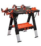 PONY 2 in 1 Werkbank klappbar bis 454kg belastbar, klappbare Sägebock mit ausziehbaren Aluminiumbeinen, Arbeitsbock mit 4 Schraubzwingen 150/300mm & 4 Stöcken, 79 x 63,5 x 89 cm