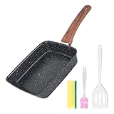 DMJJSD® Tamagoyaki Pfanne Induktion Eierpfanne Pfanne Japanisch Japanisch Pfanne mit Silikonspatel, Pinsel, Schwamm Antihaft-Beschichtung Omelettpfannen für alle Herdarten, Backofen 19 x 16cm