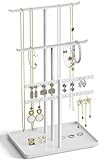 Schmuck Organizers, Schmuckständer 32cm Groß, 4 Ebenen Robust Schmuckaufbewahrung Reise, Schmuckschrank Organizer für Halskette, Armband, Parfüm und Ohrringe, Deko Aesthetic Accessoires, Weiß