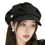 WANYIG Barrett Cap Damen Wolke Stil Baskenmütze Beret Polyesterfaser Persönlichkeiten Barette Frauen mit Visier für Frühling/Herbst/Winter Kopfumfang 55-60CM (Schwarz)