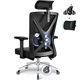 Daccormax Bürostuhl, Schreibtischstuhl Bürostuhl ergonomisch mit Verstellbaren Armlehnen, Weiche Lendenstütze aus Naturschwamm und Kopfstütze, Chefsessel Drehstuhl Wippfunktion 200 kg