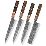 Küchenmesser Japanische Santokumesser Geschmiedetes Kochmesser Lachs Sushi Schälmesser Hackmesser Fischfilet Yanagiba(4pcs)