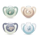 NUK First Choice Day & Night Baby Schnuller | 0-6 Monate | Orthodontische Beruhigungssauger, die im Dunkeln leuchten | Beruhigt 99 % aller Babys** | Sortiert | 4 Stück
