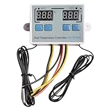 Zeroupshop XKW1088 Temperaturregler mit zwei Ausgängen, digitaler Thermostatregler mit zwei Relaisausgängen (12 V)