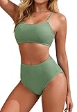PONCEAU Bikini Damen Set Sport Zweiteiler Bademode Gepolstertes Bikini-Oberteil und High Waist Bikini-Unterteile Swimsuit Badebekleidung Bauchkontrolle Bikini Sets