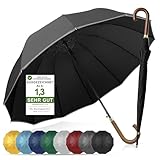 ADRIANO PORCARO® Regenschirm Sturmfest I Ø120cm Schirm I Regenschirm Groß XXL mit Reflektierendem Rand I 12 Streben Stockschirm I inkl. Schirmhülle - Für Herren & Damen I Schwarz