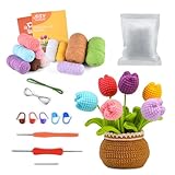 Moorstdel Häkelset für Anfänger, Strickset mit Häkelnadeln, Garn, Häkelblumen-Set, Schritt-für-Schritt-Anleitung (evtl. nicht in deutscher Sprache), Stricksets, tolles Geschenk für Freunde