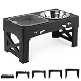 CALIYO Hundenapf Erhöhter Futternapf mit 5 Höhenverstellbar, Futterbar mit 1 Näpfe aus Edelstahl 1 Rutschfester Hundenapf BPA frei Plastik, Futterstation für Kleine Mittlere Große Hunde