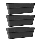 Kigima Blumenkasten Pflanzenkasten Blumengefäß 3er-Pack Selbstbewässerung Wasserspeicher 100% recycelter Kunststoff 50x18x17 cm anthrazit