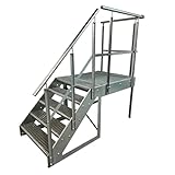 Kaminbau Mierzwa Premium Podesttreppe Stahltreppe Freistehend 5 Stufen Höhe 95 cm inklusive Podest 100x100cm mit Geländer Verzinkt/Ausrichtung Treppe Links/Aussentreppe