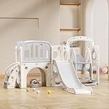 GoldiCoo Rutsche Outdoor Indoor ab 1 Jahr - Kinderrutsche, Kinderschaukel, Spieltunnel, Basketballkorb - Indoor Spielplatz für Kinder