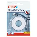 tesa Dichtungsband StopWater, wasserfestes Abdichten, Druckbeständigkeit bis zu 6 bar, einfache Anwendung, 12m x 12mm, weiss