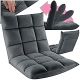 tectake® Relaxsessel, XXL Bodenstuhl faltbar mit Liegefunktion, Bodensessel mit Verstellbarer Rückenlehne, nutzbar als Sessel, Sitzkissen, Bodenkissen, Relaxliege oder für Meditation (grau)