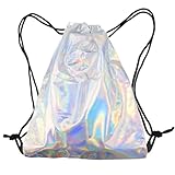 LNQ LUNIQI Holographic Turnbeutel mit Kordelzug, 1 Stück Faltbar Rucksack Holographische, Leichter Rucksacktasche Beutel Damen Glitzer Schulranzen Wasserdicht Rucksacktasche für Reisen Fitness