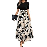 MOKBAY Kleid Damen Sommer Tshirt Lang Meine Bestellungen Anzeigen 2025 Schicke Blumenprint Frühlingskleider Schwarze Langes Rotes Kleid Blümchenkleid Schlauchkleid Maxikleid Damen Sommer XXL