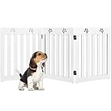 COSTWAY Absperrgitter Hunde, Schutzgitter Holz klappbar, Treppengitter 60cm Hoch, Hundeabsperrgitter flexibel Türschutzgitter (3 Paneelen, Weiß)