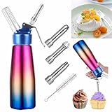 MZOYOURO 500ml sahnespender, Sahnesiphon mit 3 Edelstahl Deko-Düsen 1 Reinigungsbürste, Professioneller Sahnespender aus Edelstahl für die Zubereitung von Schlagsahne, Creme, Mousse und Desserts