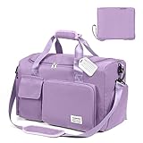 Flintronic 36L Faltbare Reisetasche Gepäcktasche Große Weekender Übernachtungstasche Urlaubstasche Wasserdicht Sporttasche für Herren Damen (mit 1 Gepäckanhänger) - Lila