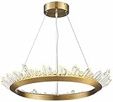 GUHPZA Moderner Kristallkronleuchter, Runde Led-Deckenleuchte Aus Kristall, Dimmbare Goldene Pendelleuchten Für Esszimmer, Wohnzimmer, Kücheninsel, Schlafzimmer – 3 Farben