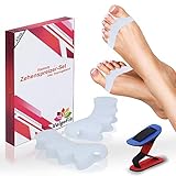 ValgoFit® Zehenspreizer Hallux Valgus Silikon [4x] - Zehentrenner - Korrektur für alle Zehen - Soft - Bandage, Fußzehen, Spreizer, Damen und Herren - mit Gratis Trainingsband und eBook - chemiefrei