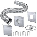 Zilimontt Pelletofen Frischlufteinlass-Kit 5,1 x 152,4 cm Aluminium-Flexrohr außen Kaltluft-Kit mit Wandplatte, Sieb, Feuchtigkeitssperre Platte für effiziente Verbrennung