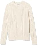 Amazon Essentials Herren Pullover mit Langen Ärmeln und Rundhalsausschnitt aus 100% Baumwolle mit Zopfmuster, Gebrochenes Weiß, XL