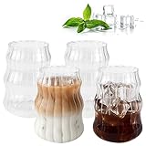 Kleemeiero 4 Stück Cappuccino Gläser Kaffeegläser Kaffeeglas Set 530ml Latte Macchiato Tassen Glas Origami-Stil Gläser Retro-Trinkgläser Trinkglas Eiskaffee-Tassen Gerippt für Latte Tee Eis Milch Bier