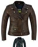 Texpeed Damen Leder Marlon Brando Rocker Retro Chopper Motorradjacke – Damen Touring Motorradjacke Mit Original Biker Rüstung (EN 1621-1) Schutz Braun - M