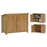 Outsunny Gartenschrank Holz, wetterfest 110x50x85cm Gartenschuppen, Outdoor Geräteschuppen mit Pultdach, Ablagen, Tür, Gerätehaus, Geräteschrank Gartenhaus Werkzeugschrank für Terrasse Garten, Braun