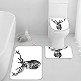 Badematten Set 3 teilig 50x80 REH Badezimmerteppich Set 3D WC Vorleger Set rutschfeste Badematte Maschinenwaschbar Karikatur Tier Natur Badteppich Set für Badezimmer badvorleger