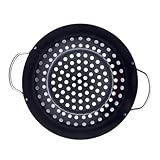 TEHAUX Non stick Grillpfanne mit Griff Bbq Grillplatte mit Lochdesign Runde Roast pfanne für Fleisch Gemüse Fisch und Garnelen für Induktionsgrill Praktisches Grillzubehör