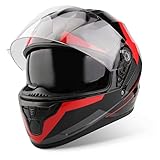 VINZ Becket Integralhelm mit Sonnenblende ECE 22.06 | Motorrad Helm Vollvisierhelm Mopedhelm | Motorradhelm Full-Face Helme | In Gr. XS-XXL – Rot