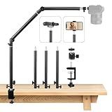 JEBUTU MS05 Kamera Tischstativ Overhead Stativ, Klemmstativ Flexibel Gelenkarm Tisch Halterung mit 1/4' Kugelkopf für Kamera, Ringlicht, Webcam, Projektor, Max. Belastung 3 kg