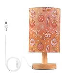 Runde Nachttischlampe, orangefarbenes Weihnachtsdekorationsmuster, zylindrisches Stofflicht mit USB für Wohnheim, Wohnzimmer, Büro, Kinderzimmer, Kinderzimmer