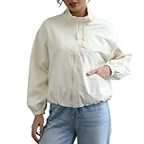 LIANGTUOHAI Wind- und wasserdichte Jacke für Damen, mit Reißverschluss, Übergangszeit, mehrere Taschen, Outdoor, leicht, Kapuzenjacke, Damen, Langarm, modisch, Fahrradjacke, lässig, große Größe, weiß