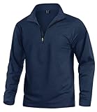 KEFITEVD Fleece Pullover Herren Atmungsaktiv Langarm Trainingsshirt Half Zip Sweatshirt Warm Longsleeve Wandershirt Sport Shirt Herbst Winter Männer Dunkelblau XL