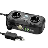 AUCARAUTO 7in1 USB-C Wechselrichter 12V auf 220V, 200W Spannungswandler Stromwandler mit 2 kfz Steckdose, 10A Zigarettenanzünder Verteiler, 4-Port 4.8A USBC und USBA, Laden Sie Ihr Laptop, Dash Camera